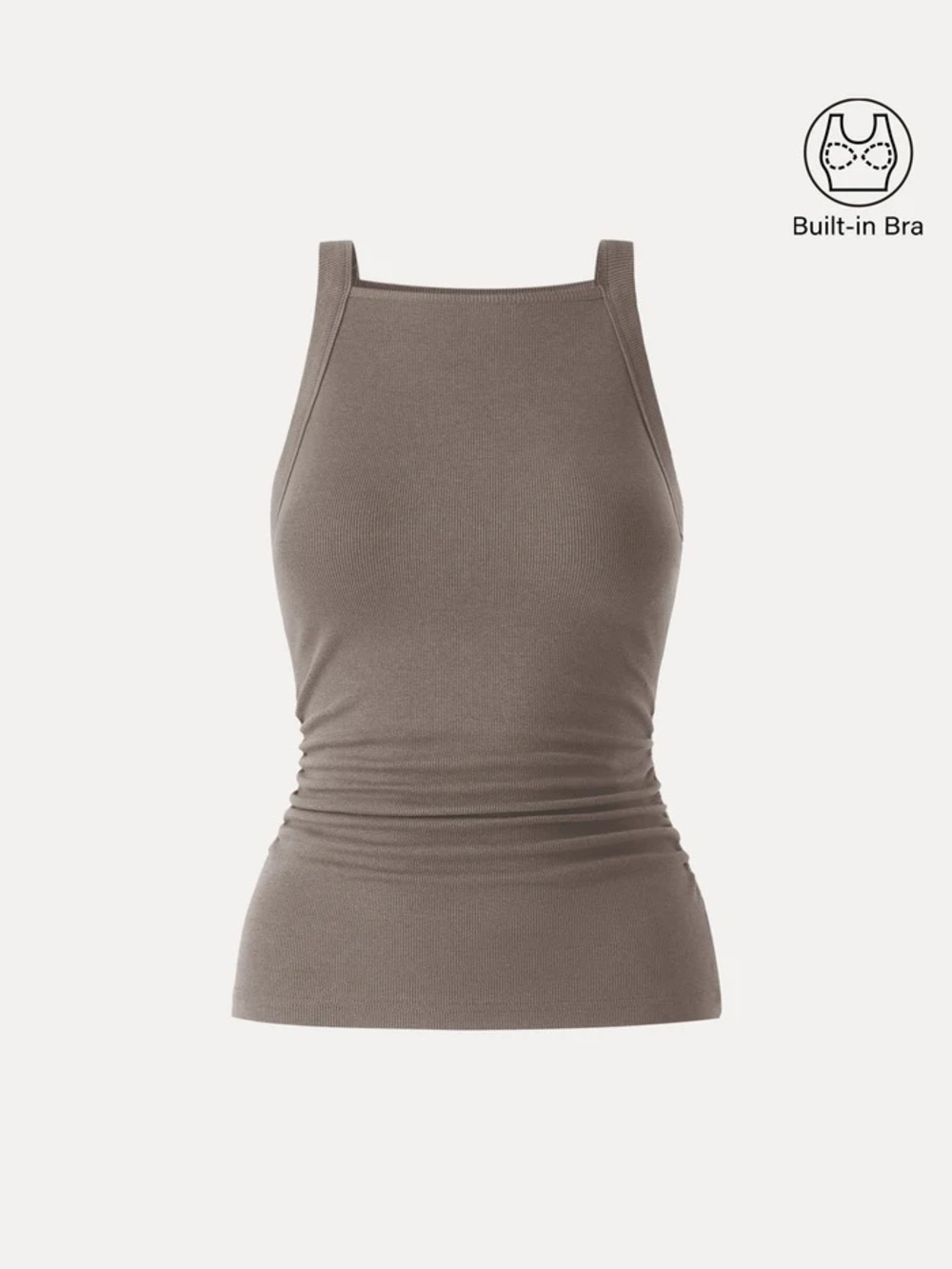 NWT OGL Plantive Chic Square Neck Ruched Rib Bra Tank in moon rock (khaki)